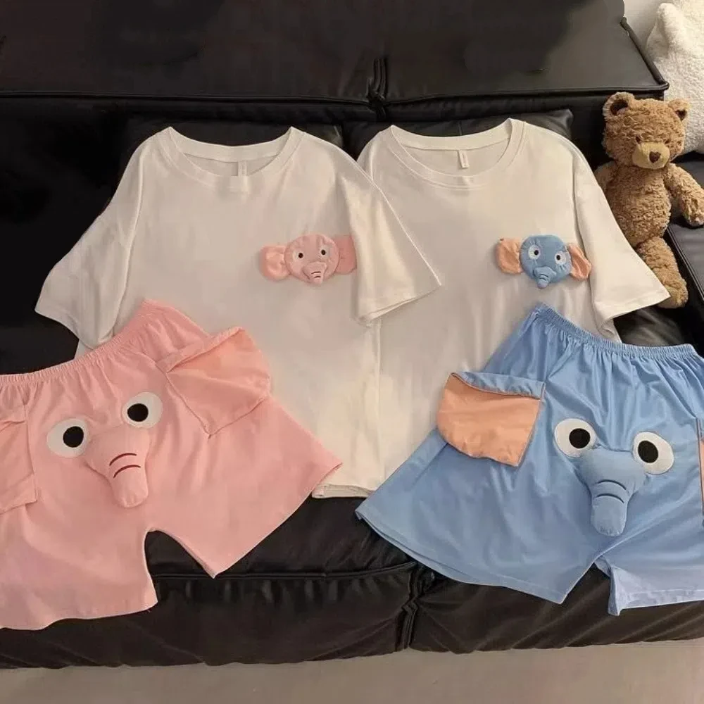 

Casual 3D Ears Elephant Trunk Pajamas Nose Funny T-shirt Shorts Nightwear Loose Short Sleeve Sleepwear Home