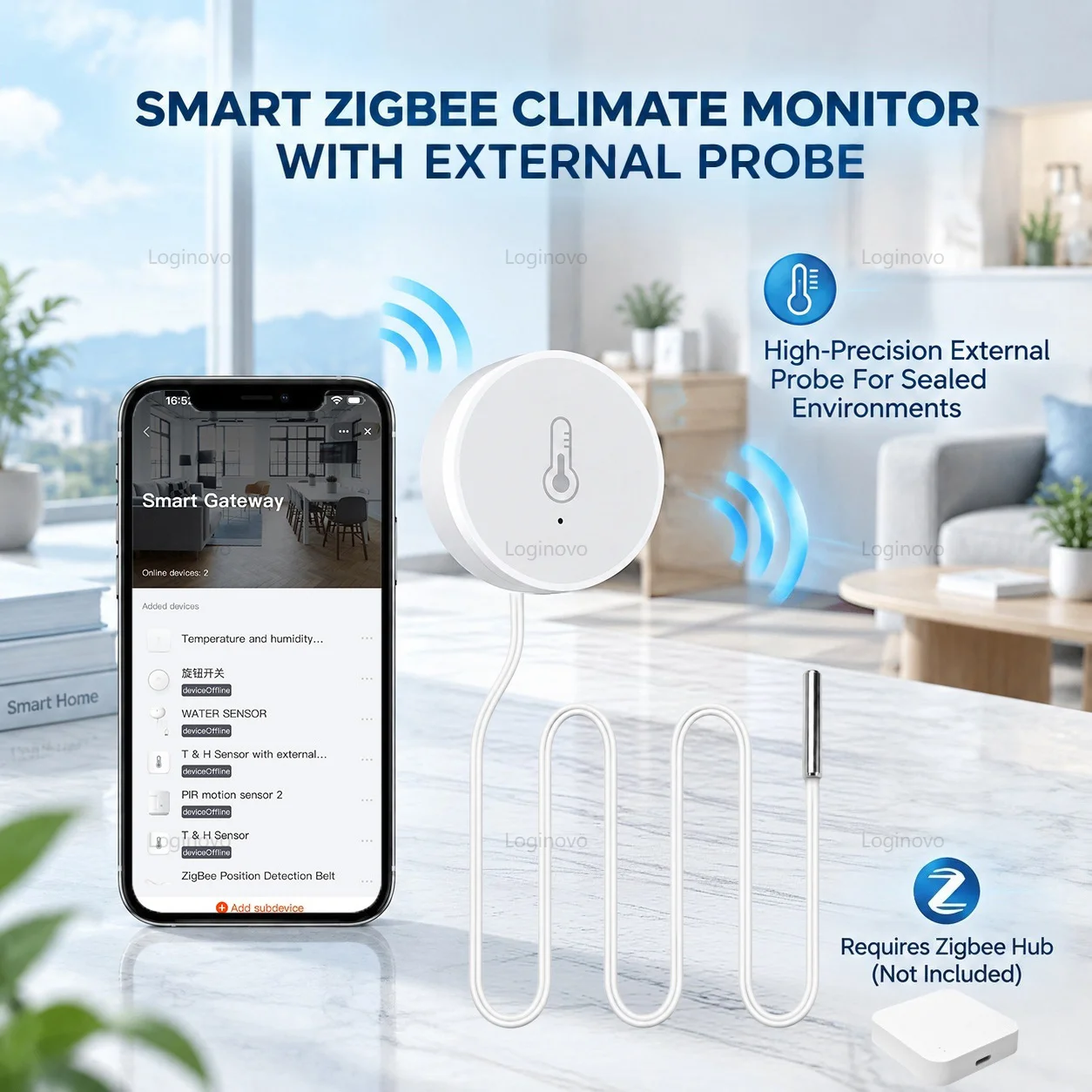 Zigbee Temperature Humidity Sensor Option With External Probe Smart Home Compatible With TUYA APP Smart Life Google Home Alexa