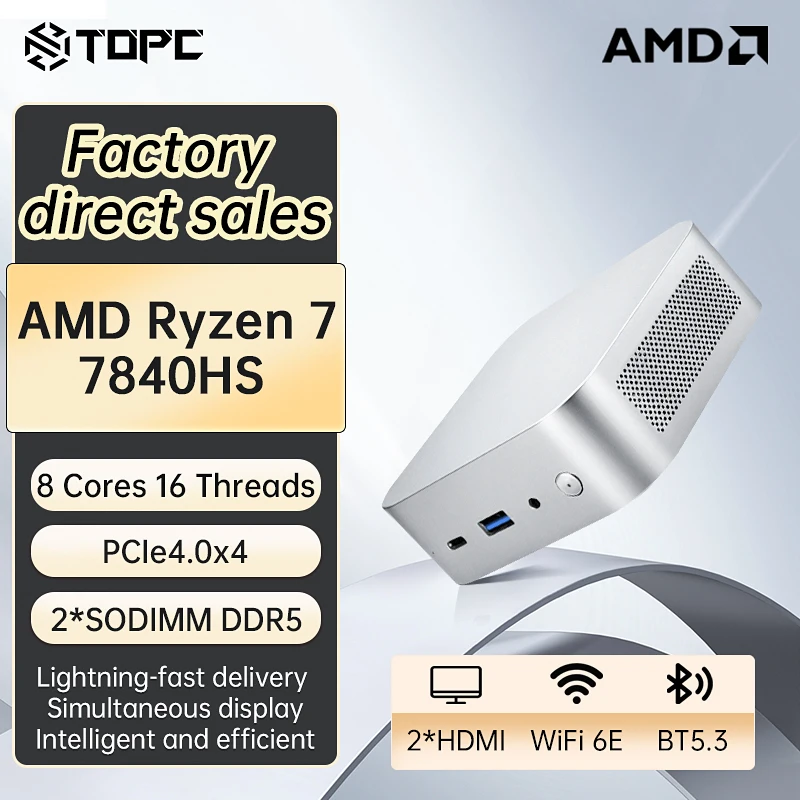 TOPC AMD Ryzen 7 7840HS 미니 PC 윈도우 11 프로 8코어 16스레드 게이밍 컴퓨터 4K 트리플 디스플레이, USB4, WiFi 6E BT5.2 780igpu 썸네일 7