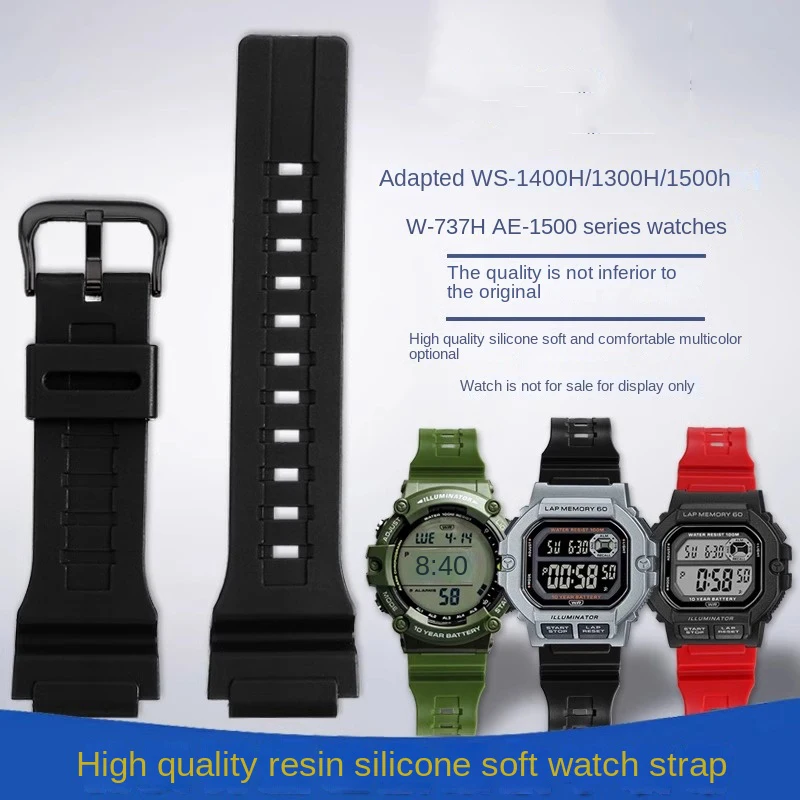 18mm resin watchband  for Casio WS-1400H/1300/1500 W-737H AE1500 series waterproof silicone watch strap Rubber Belt