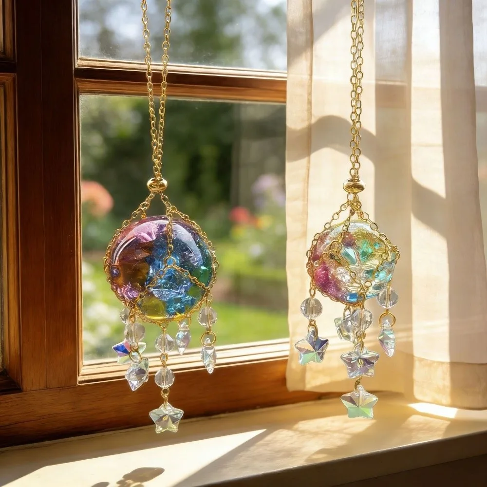 Transparent Crystal Glass Sun Catcher Detachable Decoration Sun Catcher Prism Ball Spherical Stainless Steel Chain