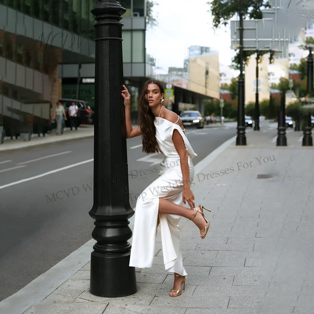 Vestidos de novia sexys sin espalda, con perlas, estilo sirena, manga corta, largo hasta el suelo, personalizados, vestidos de novia corte sirena