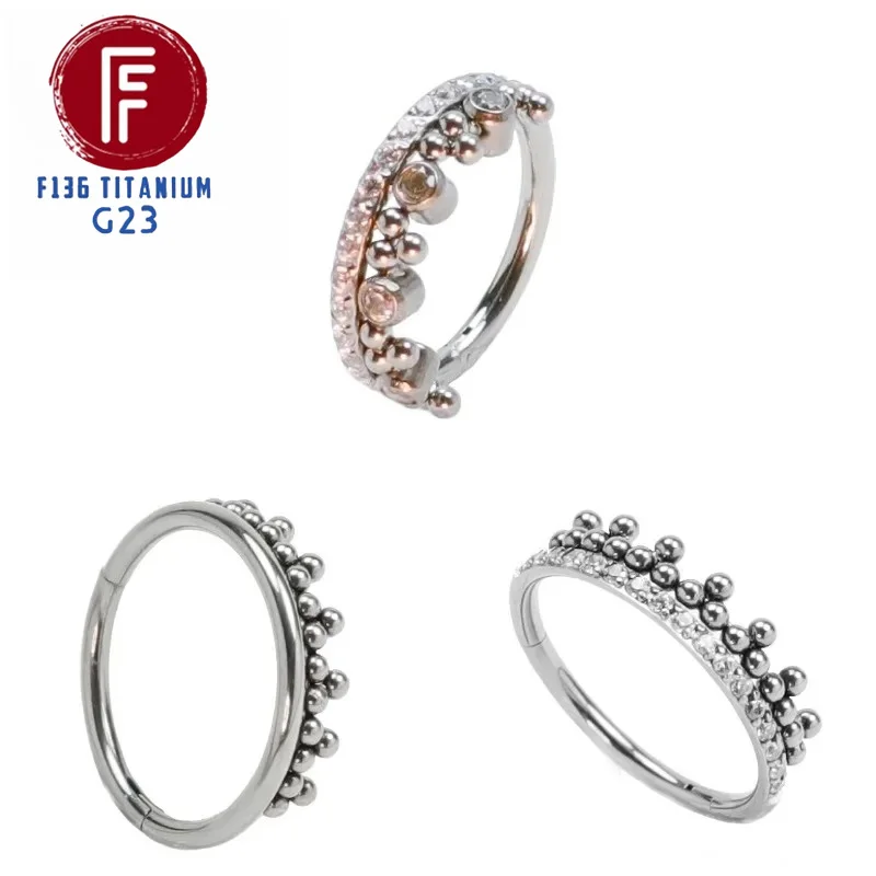 2/5pcs F136 Titanium Piercing Tragus Zircon 16G Crown Nose Rings Septum Clicker Hinged Segment Cartilage Earrings Body Jewelry