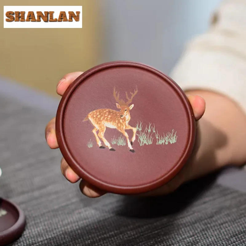 

Yixing Zisha Deer Coasters Handmade Mug Plate For Coffee Cups Saucer Heat Insulation Placemats Cup Holder Drinkware Gift craft