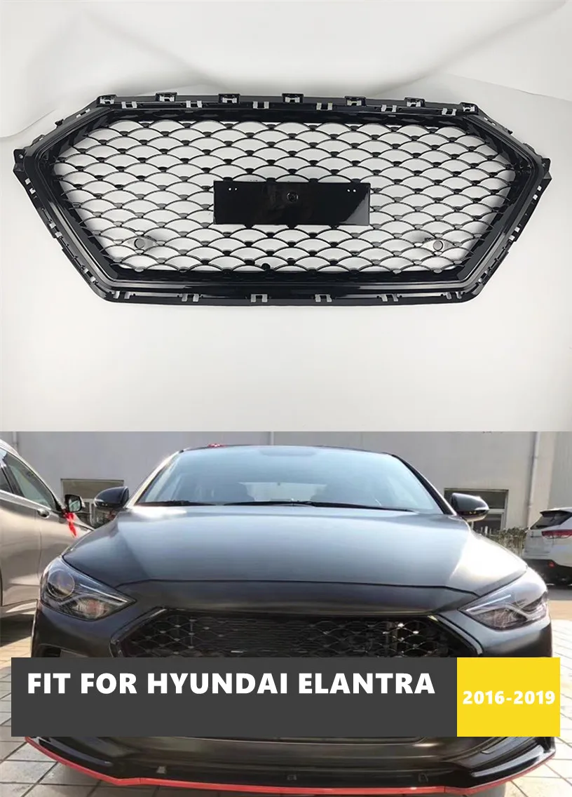 High Quality ABS Front Middle Grill Racing Grills Honeycomb Diamond Mesh Gloss Fit For Hyundai Elantra 2016 2017 2018 2019