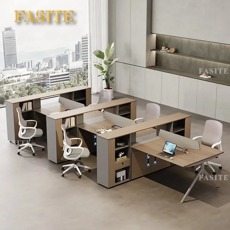 For 4 Person Office Desk Modern Simple Computer Workstation with Chairs Financial Accounting Staff Furniture Space Saving