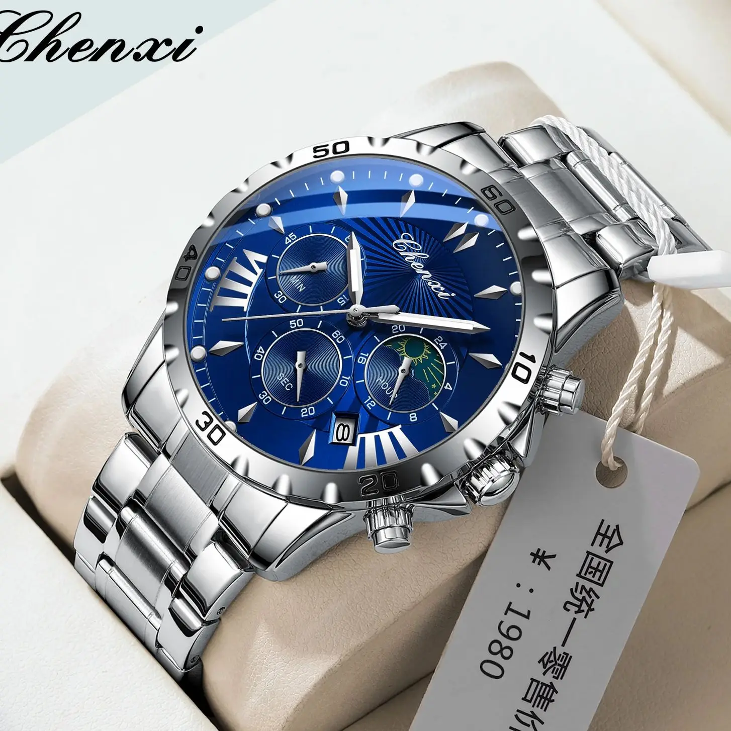 

НОВЫЕ мужские часы CHENXI 2025 года, модные спортивные многофункциональные водонепроницаемые наручные часы со светящимся ремешком из нержавеющей стали