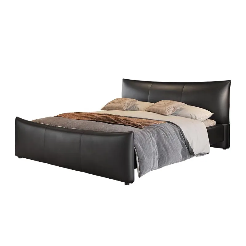 

Modern Wayne Darth Vader Big Black Cowhide Bed Italian Minimalist Designer Double Bed Master Bedroom Wide Screen L