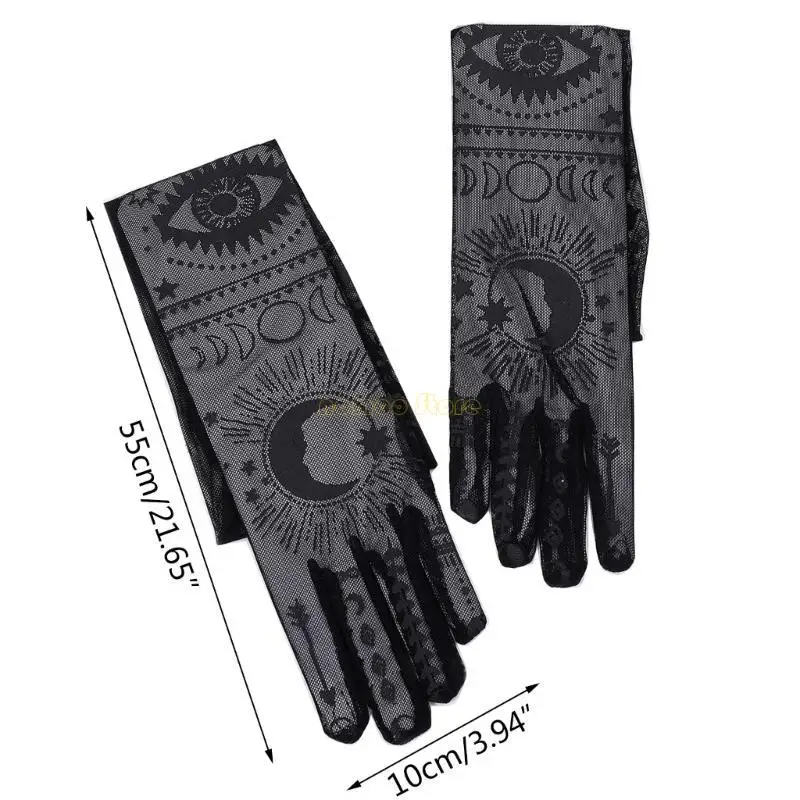 31BF elastische Langarmhandschuhe mit gotischem Muster Punkstil Frauen Sonnenschutzhandschuhe