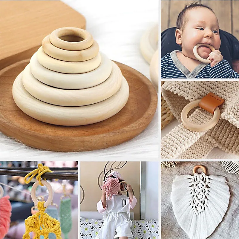 25-80mm Natural Wood Large Wooden Ring Hoops For Craft DIY Circular Hoop Crafts Supplies Home And Decoration Macrame Accessories