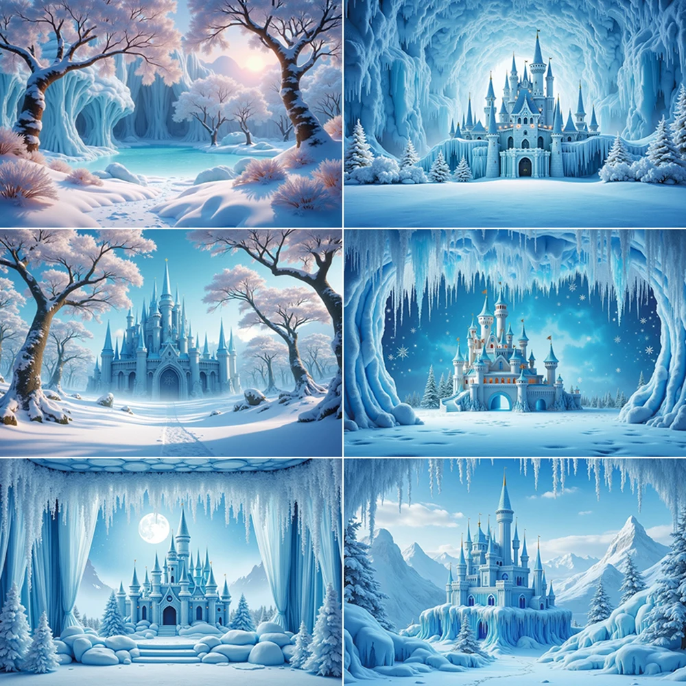 

MOON.QG Xmas Winter Backdrop Photography Snow Frozen Castle Pine Photocall Background Baby Studio Photobooth Accessories