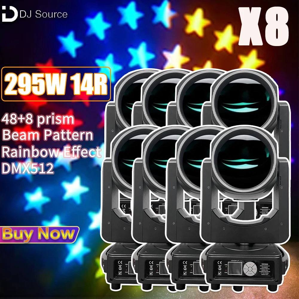 8Pcs/lot 14R 295W Beam Moving Head Light With Aperture Zoom Gobo 48+8 Prism Rainbow Effect DMX512 For DJ Disco Bar Stage Effect