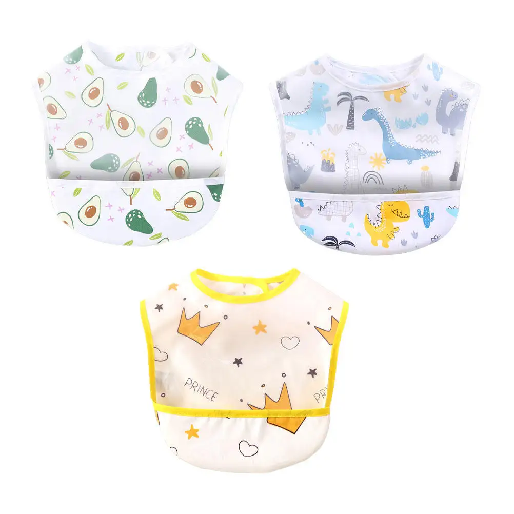 

3pcs Baby Feeding Bib Cartoon Eating Waterproof EVA Crumb Pocket Infants Toddler Food Neutral Lunch Durable Safe Stain Free