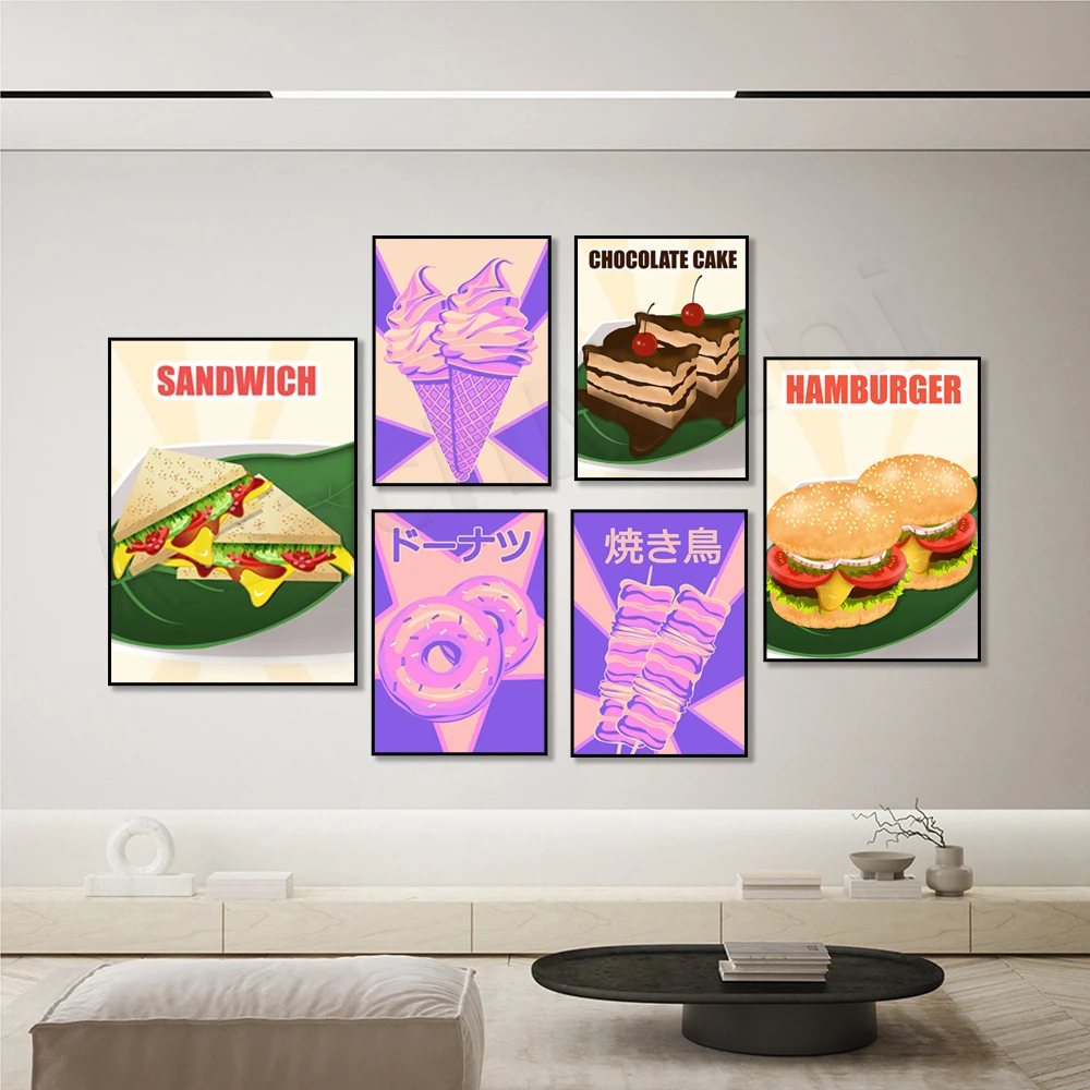 

sushi, hamburger, ice cream, sandwich, donut, cake, ramen, yakitori aesthetic picture kitchen restaurant nordic decor poster