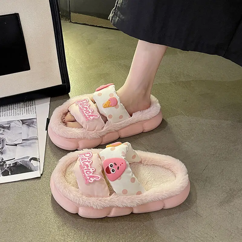 Winter nieuwe pluche katoenen pantoffels voor meisjes Cartoon schattig huis dikke bodem pluche pantoffels comfortabel en zoet om buitenbanken te dragen