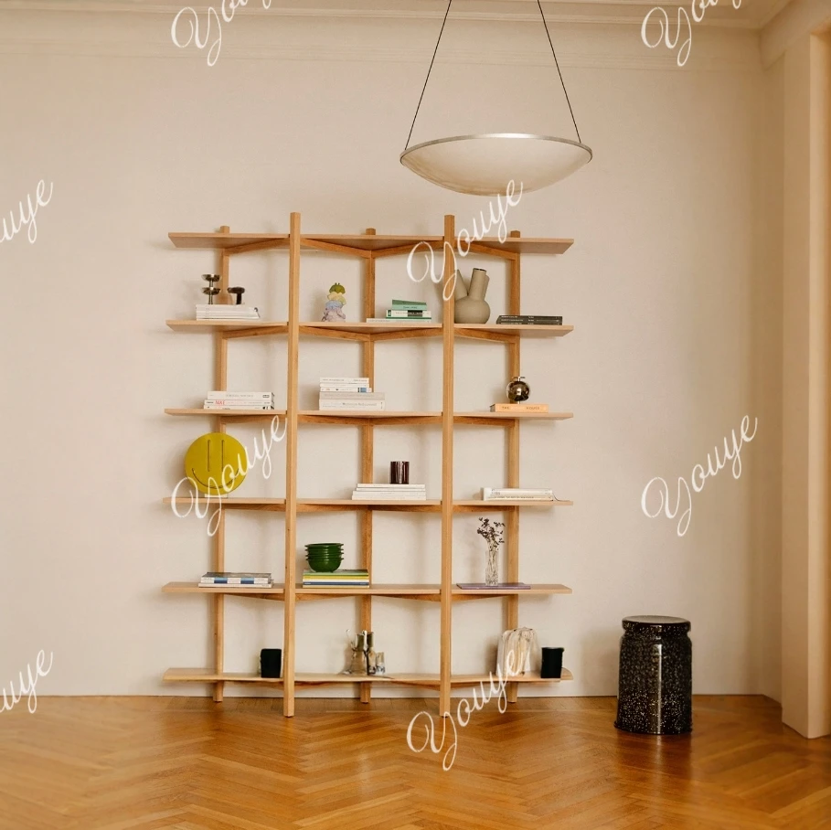 

Pure solid wood bookshelf floor-to-ceiling simple Bogu shelf log storage shelf simple retro custom display rack