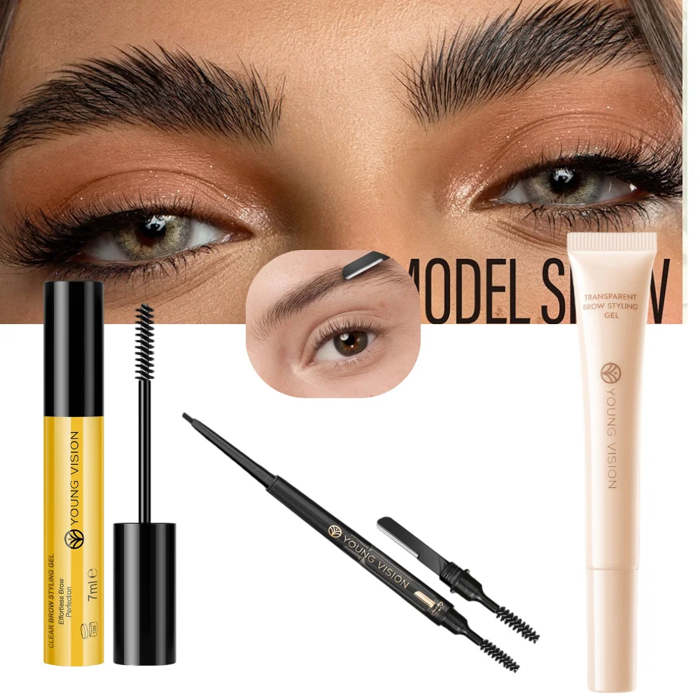 YOUNG VISION Brow Gel + Brow Razor + Brow Pencil 3-Piece Set 3D Sculpting Waterproof Defined Brow Pencil & Gel Kit Woman makeup