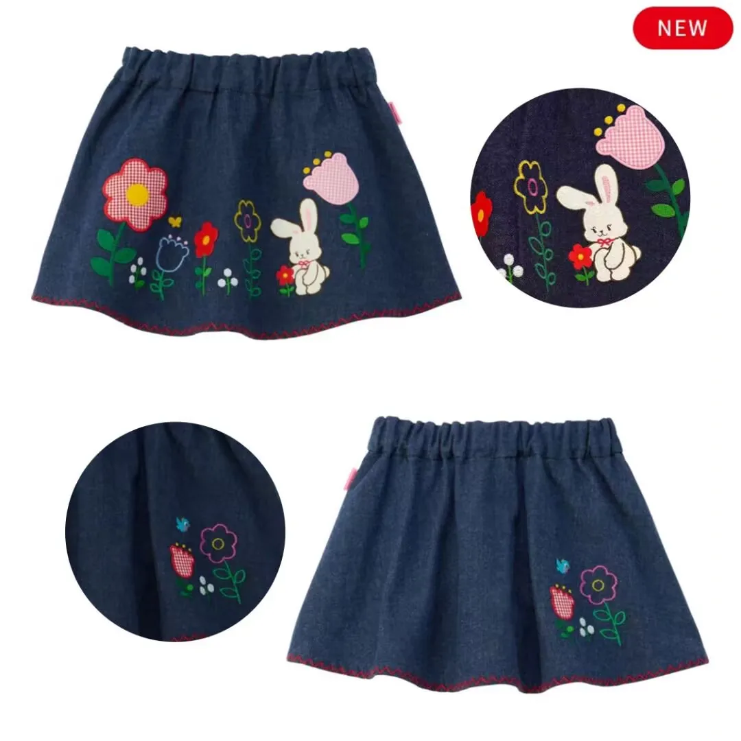 الخريف الفتيات الفاخرة CS الدنيم سترة وتنورة رائعتين الأرنب وعباد الشمس يطبع لينة الدنيم النسيج موضة الاطفال الزي 90-130 #3