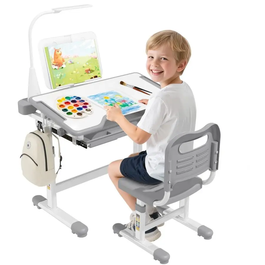 

Детский стол и набор стульев, регулируемый по высоте 55, наклоняемый студенческий стол, эргономичный расширенный настольный стол с ковриком для рисования, книжная подставка