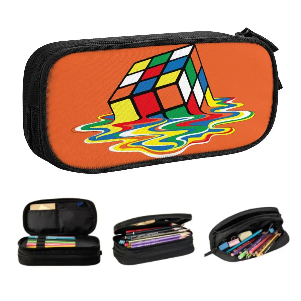 Trousse à crayons Rubix Rubiks personnalisée, étuis à crayons Kawaii, grande capacité, géométrique, mathématiques, boîte magique, école pour étudiants, garçons et filles