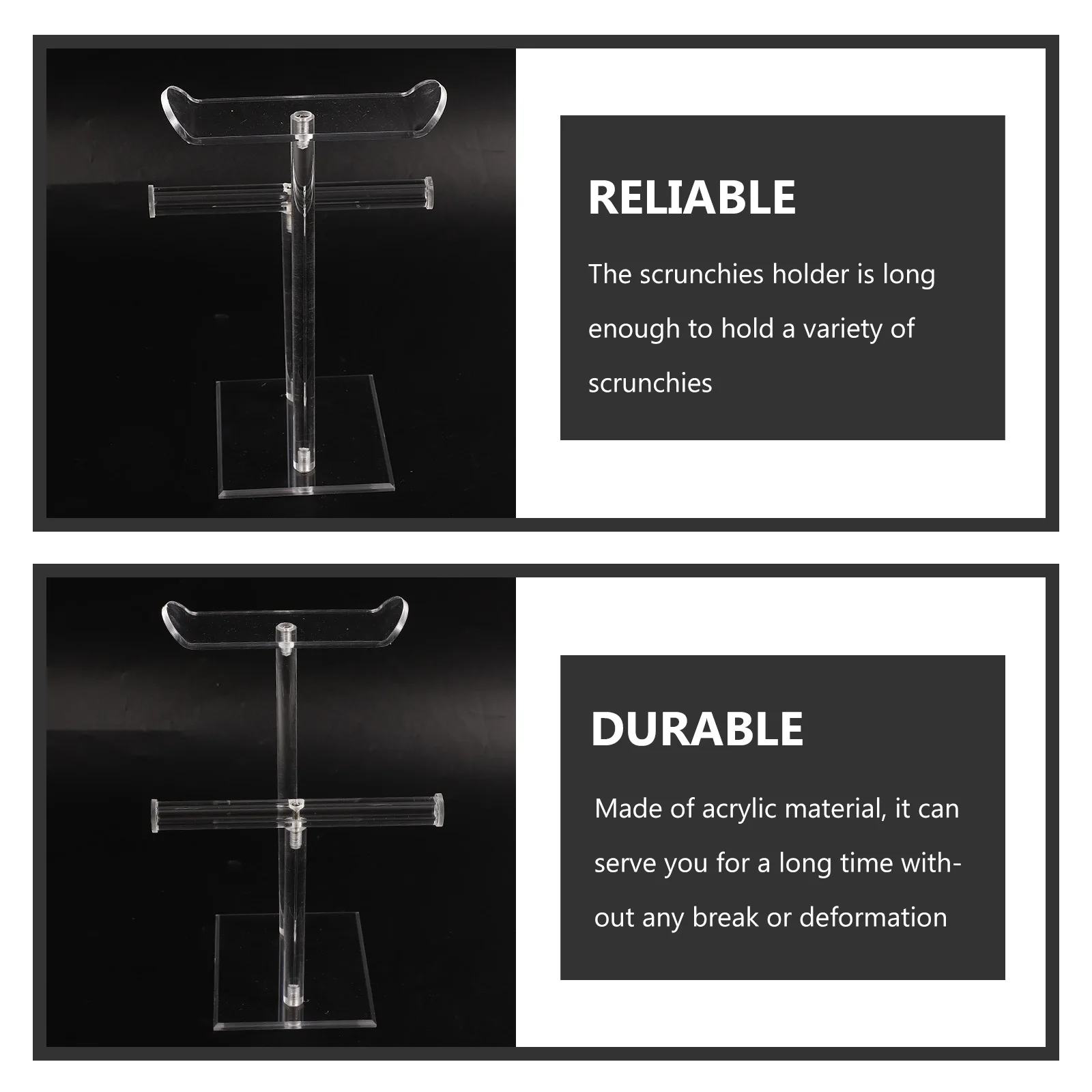 

2-Tier Acrylic Headband Display Rack Transparent Hairband Holder Sturdy Headdress Stand Long Lasting Scrunchies Organizer For