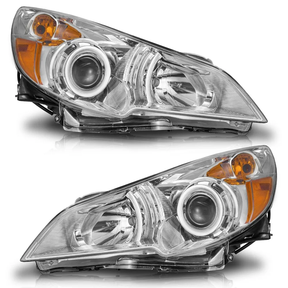 Pair Headlights Assembly For 2010-2014 Subaru Legacy / Outback Chrome Headlamps