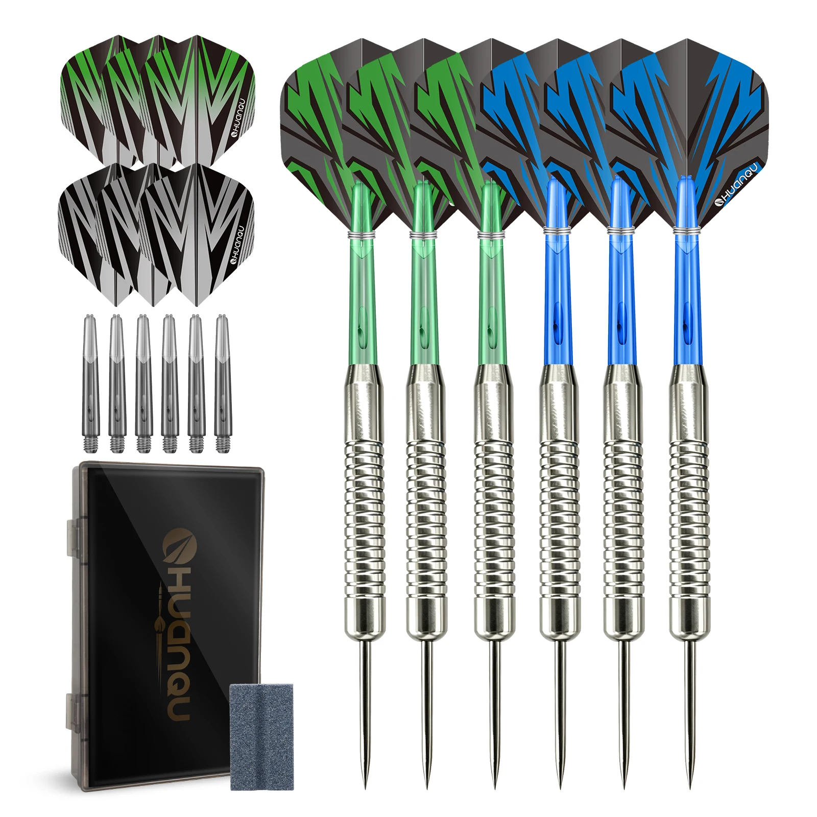 6Pcs 21g Steel Tip Darts Set 158mm Dual Color Professional Darts with Standard Flights 2BA Shafts Sharpener & Case