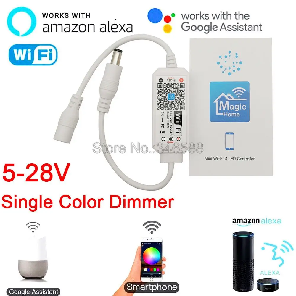 Magic Home DC 12V 24V Bezprzewodowy kontroler Mini WiFi z możliwością przyciemniania Jednokolorowe kontrolery LED do taśm LED 2835 5050 5730