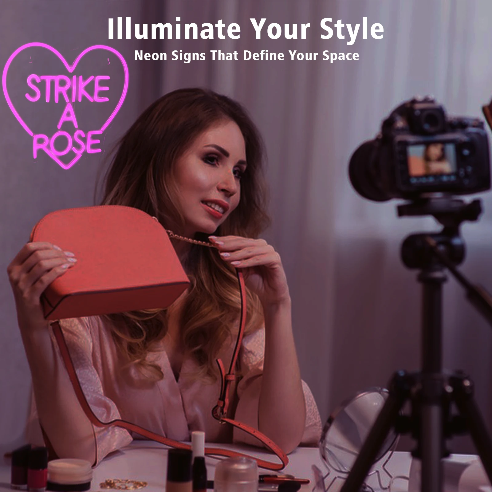 Strike A Pose Neon Signs For Wall Decor Heart Shaped Pink Led Lights Room Decoration For Photo Studio Shop Party Bar Club Sign