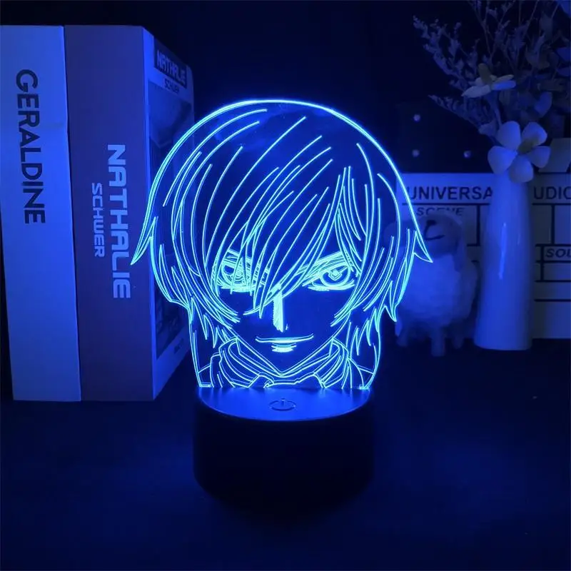 Geass Lelouch Lamperouge luz nocturna 3D, proyector de 7 colores, lámpara de mesa LED, decoración de habitación, regalos para niños