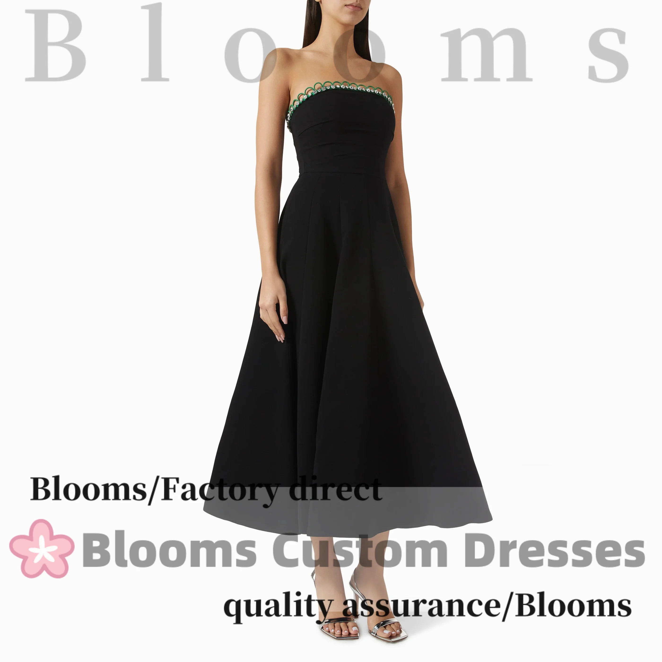 

Customized Strapless Black Luxury Women's Formal Evening Dress Rhinestone DRaped Sleeveless Prom Gown Elegant Party Dresses