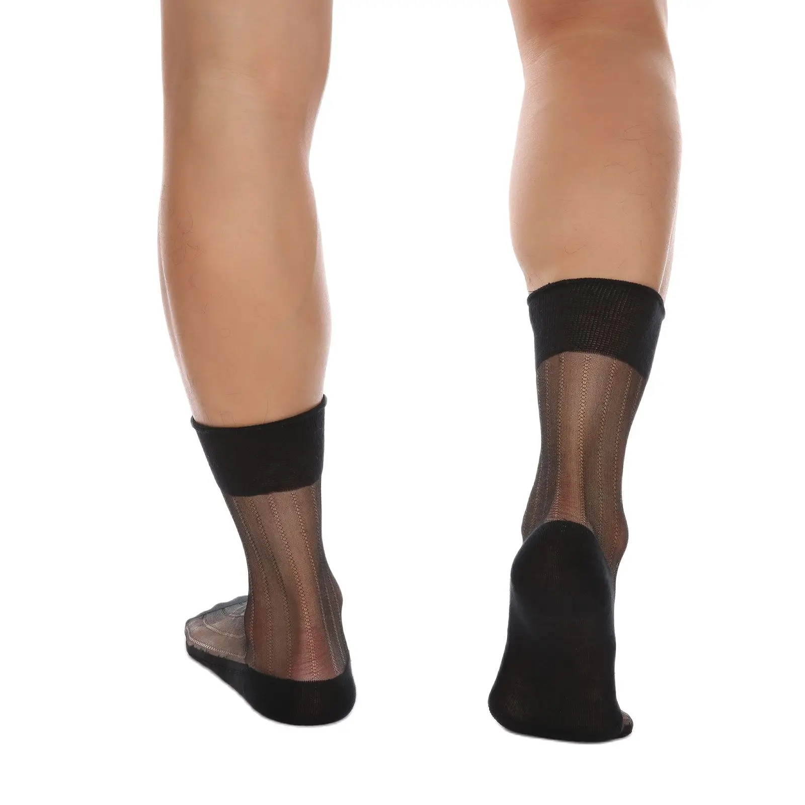 CLEVER-MENMODE Man Mesh Sheer Insteps Tube Socks Heel Reinforced Sole Sexy Toe Fetish Stockings Transparent Socks