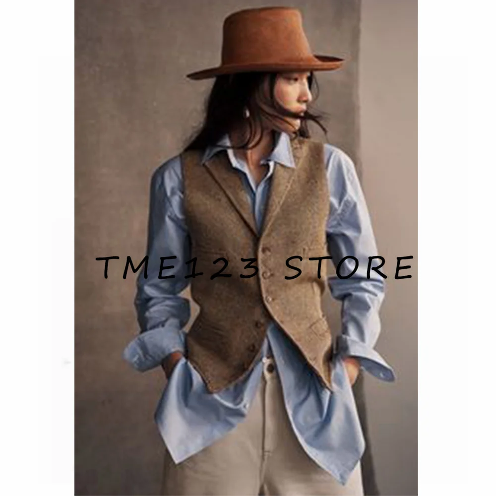 

Wool Women's Vest Sleeveless Single Breasted V-neck Business Casual Vests for Women Korea Dongdaemun Winter Coats Store Jackets