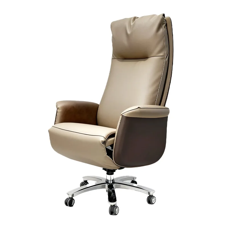 Cowhide office cha ir fashionable and comfortable chair sedentary study computer ch air backrest semi-automatic reclining