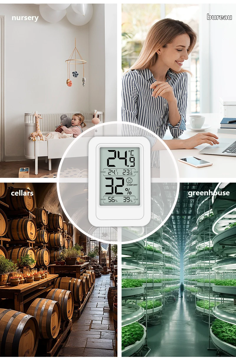 Humidity Monitor Digital Display Home Health Monitoring Celsius Fahrenheit Switch Dual Function Design For Home Use