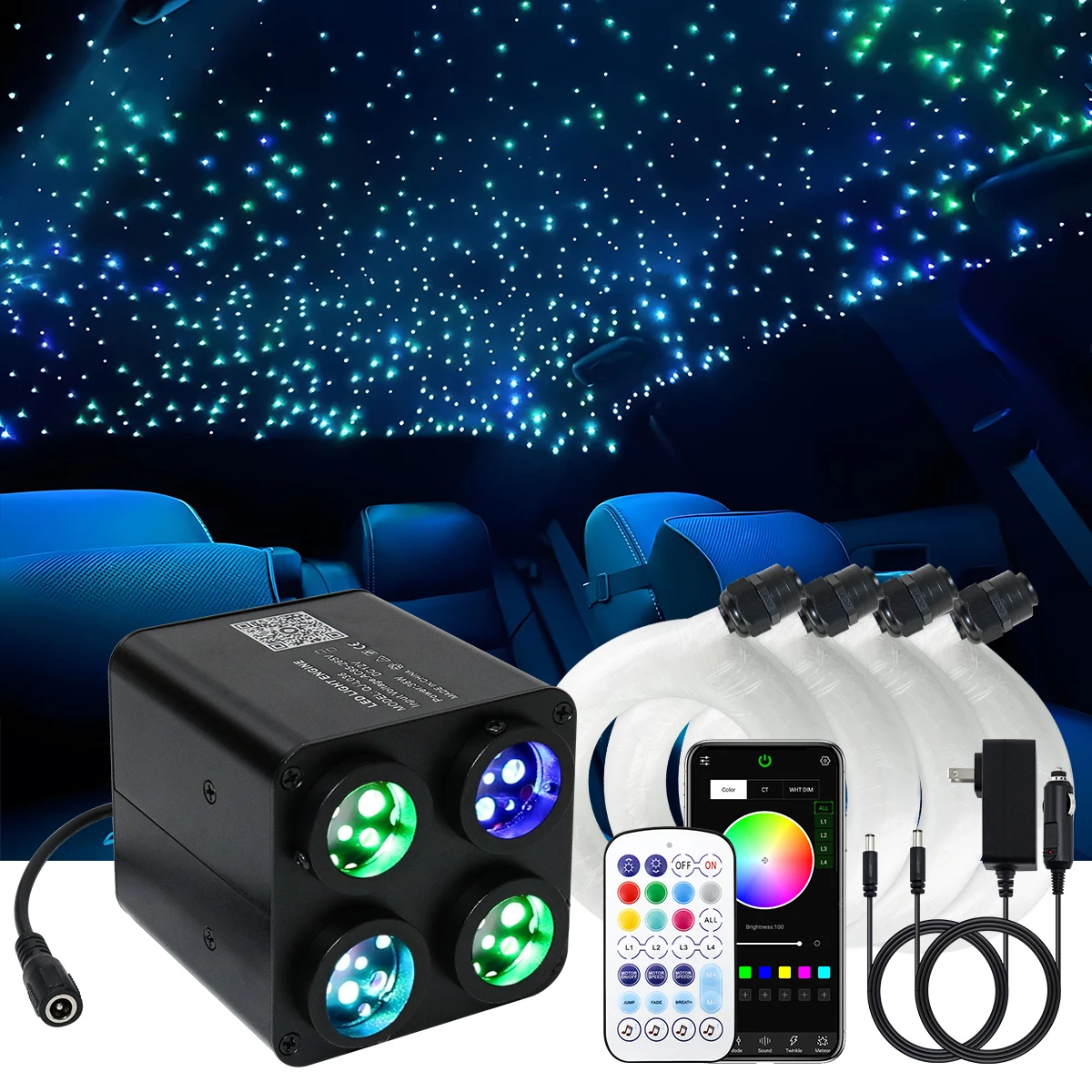 

4-port flashing roof meteor light RGBW pool fiber optic light Indoor bar APP music remote control starry sky