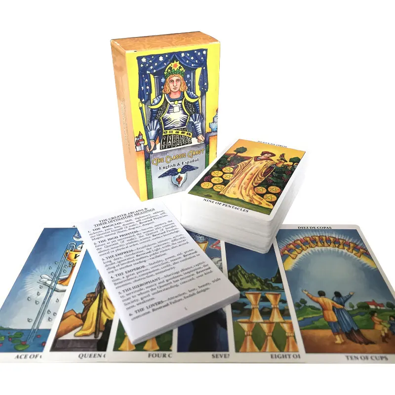 

Spanish: Hot Sale Classice Tarot Oracle Card For Entertainment Fate Prophecy Divination Family Party Tarot Deck PDF Guide