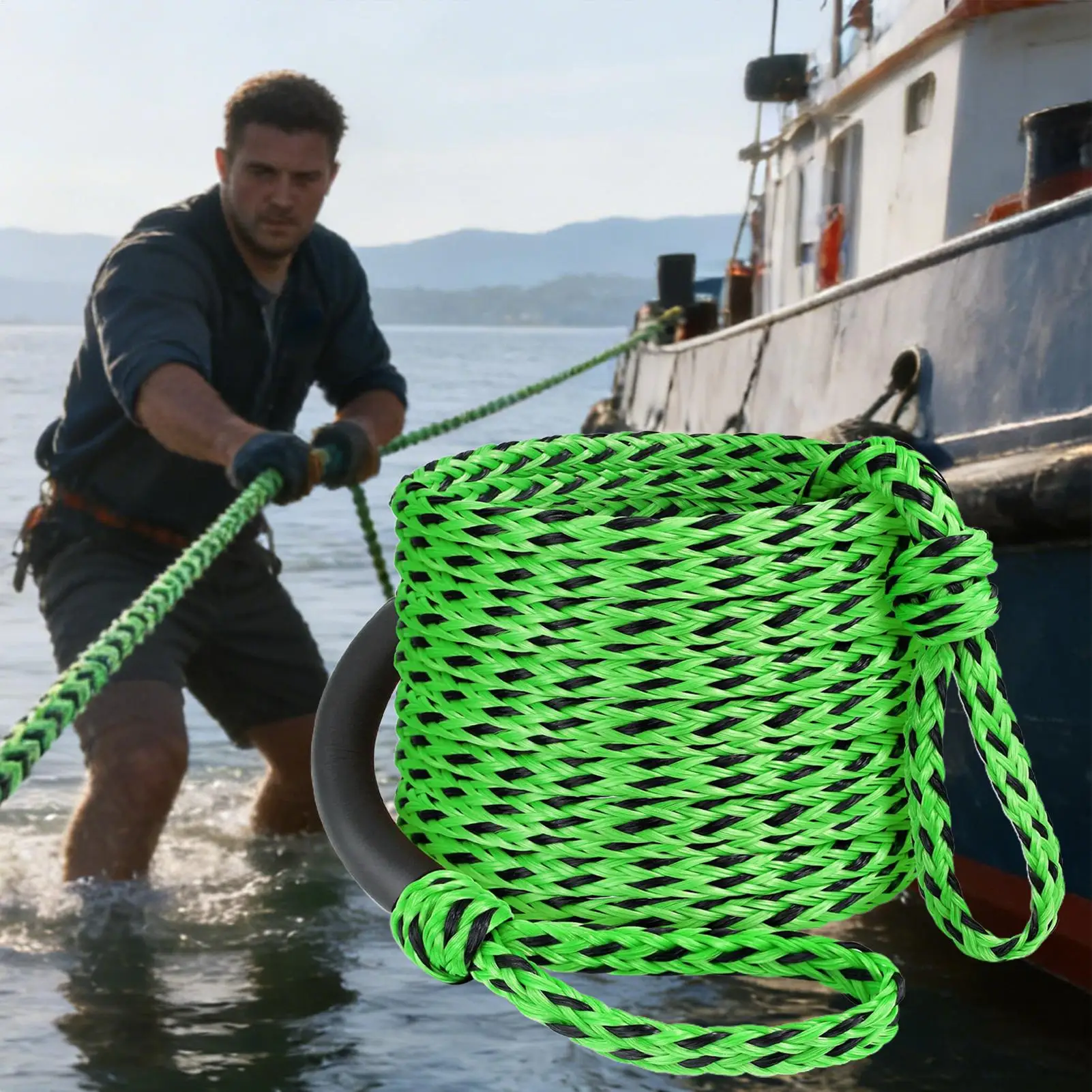 4-6K lb Floating Boat Tow Rope Water Sports Tow Line Heavy-Duty Marine Rope for Skiing Tubing Lake Pontoon, Vacation