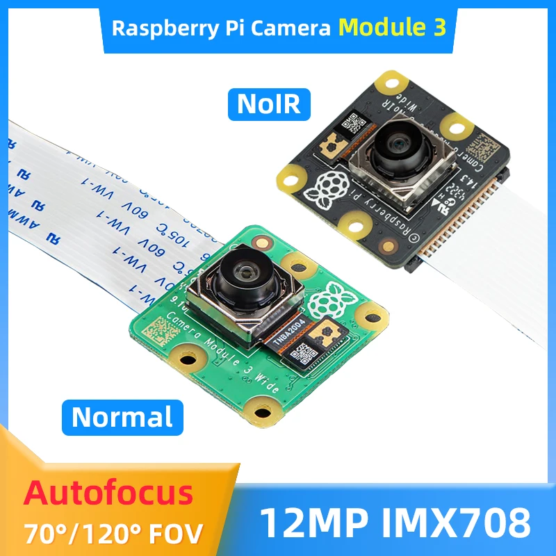 

Official Raspberry Pi Camera Module 3 12MP IMX708 Sensor Auto Focus SNR DPC PDAF Optional 75° 120° NoIR Night Vision for Pi 4B