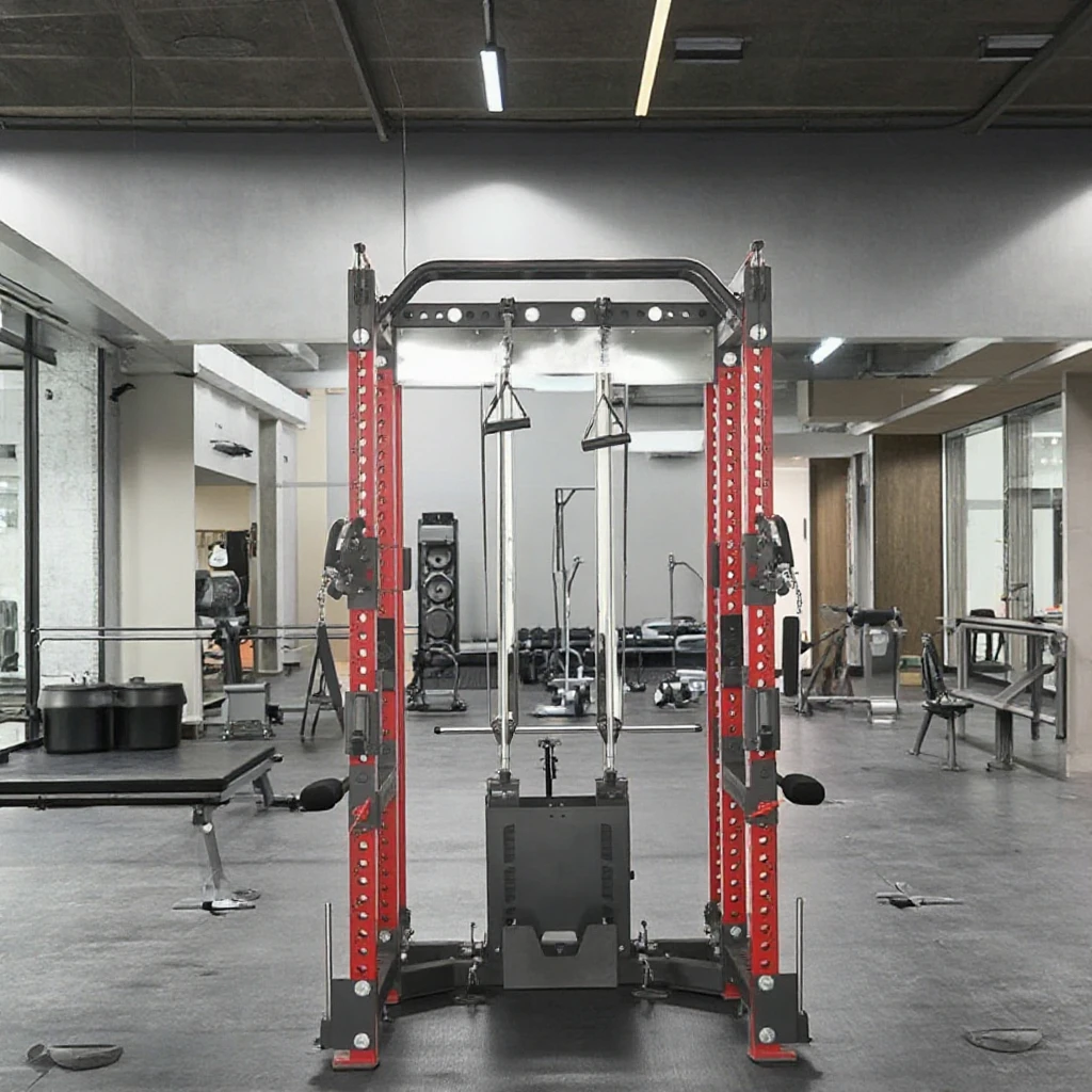 Pelatih Fungsional Gym Komersial Logo Kustom Rak Daya dan Lat Tarik ke bawah dan duduk Rak Daya 3 in 1 Baris Rendah untuk Gym