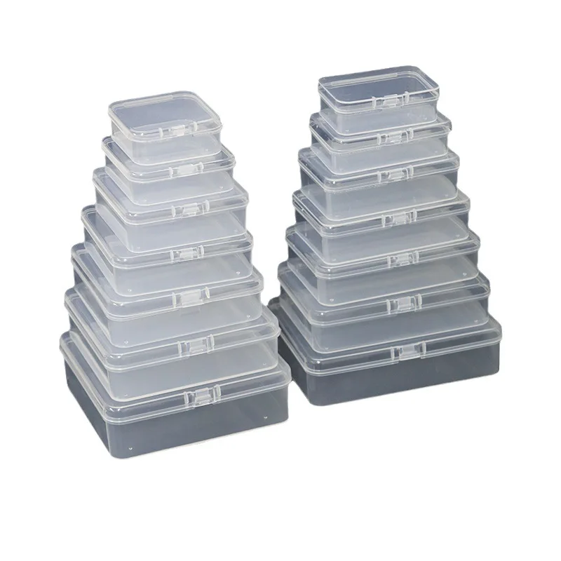 Square PP Plastic Box Rectangular Storage Transparent Flip Cover One-Piece Storage Parts Small Product Jewelry Packaging