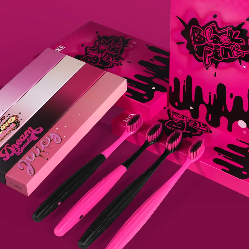 [4-Pcs Gift Boxes] Black Pink Graffiti Series Soft-bristled Toothbrush with Independent Small Box