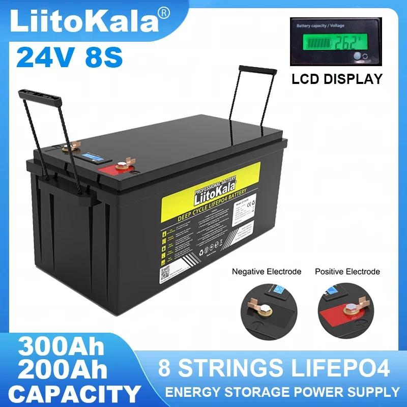 liitokala 24V 300ah/200Ah/100ah 8 strings LiFePO4 Battery 29.2v Lithium Iron Phosphate Solar Energy Camping Batteries Tax Free