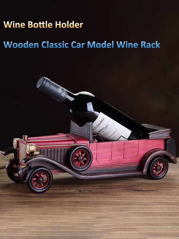 USA/Italy Vintage Car Tabletop Wine Rack Wooden Handmade Vintage Classic Car Model Wine Rack Capacity 750ml Bottle (Red)