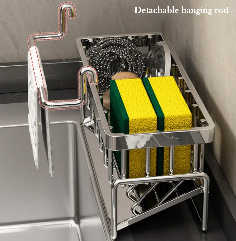 Sponge Holder for Kitchen Sink Caddy Kitchen Sink Organizer Rack for Kitchen Countertop Dish Sponge Holder Soap Brush Dispenser