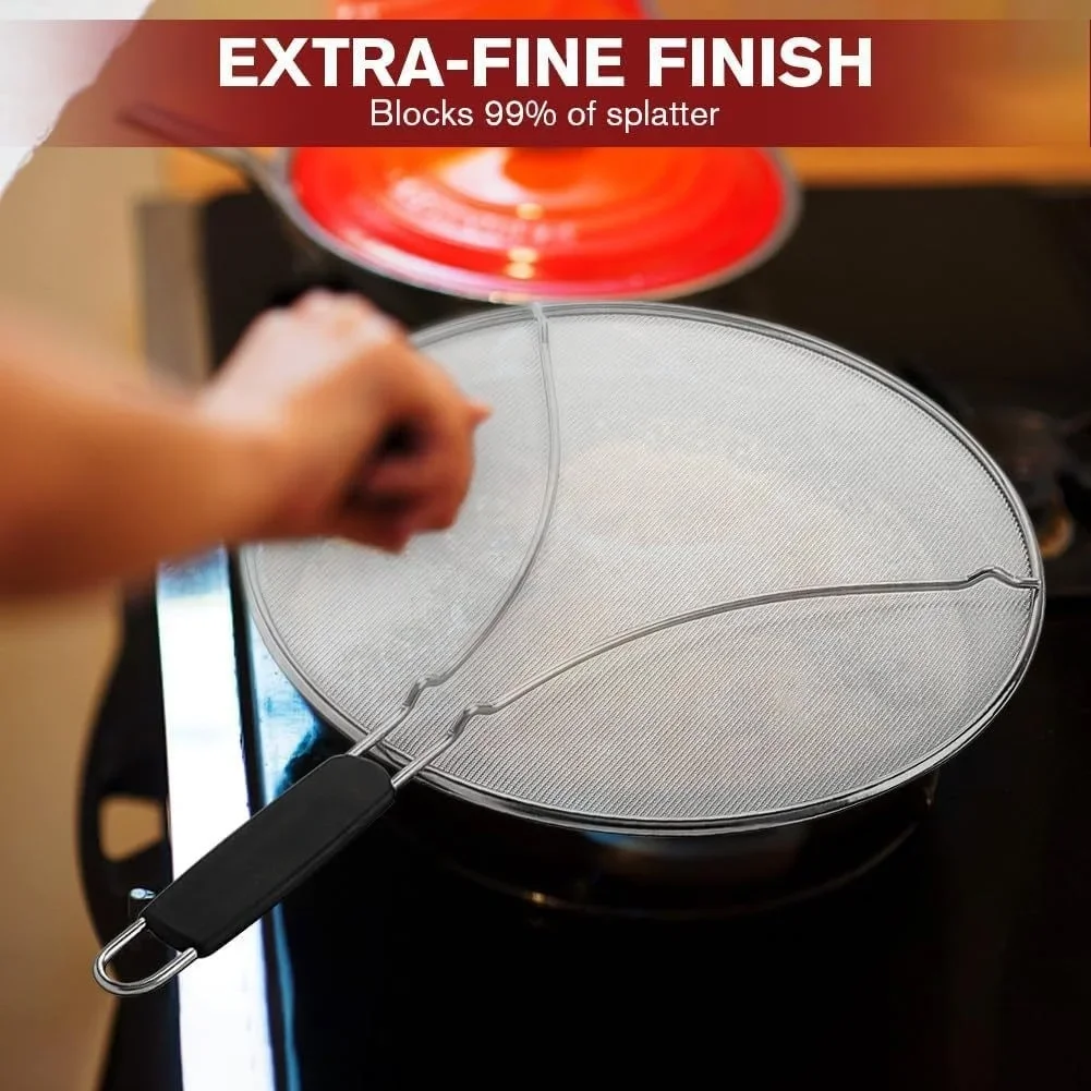 For Frying For Stovetop Cooking Sliver 13in Splatter Guard Oil Splash Protector Heat Resistant Up To High Temps