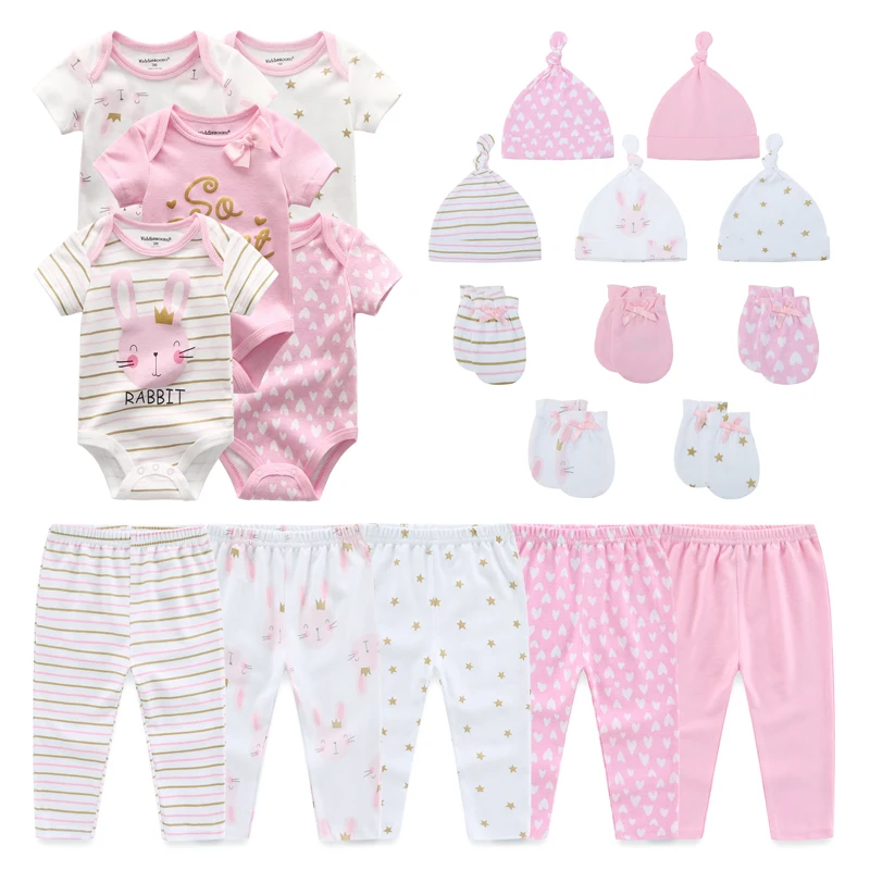 

20Pcs/lot Baby Bodysuits+Pants+Hat+Gloves Newborn Clothes Accessories Baby Mittens Girl Boy Trousers 100%Cotton Jumpsuits Pants