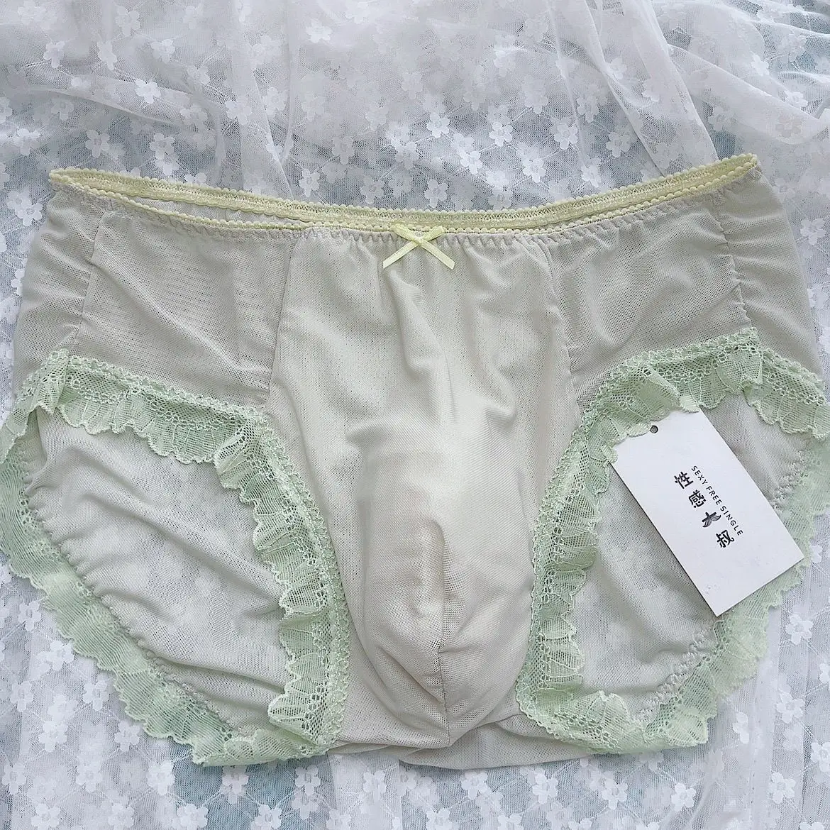 

Handmake Man Lace Hem Green Panty Briefs BF Gifts Harajuku FKK Party Private LGBQT