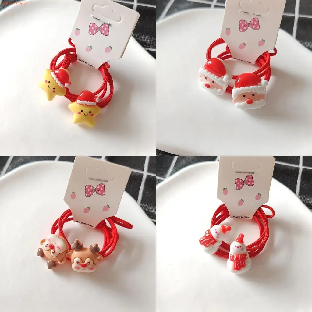 Q5WE 5/10Pairs Festival Childrens Hair Ties Holiday Theme Elastic Bands Hairpiece
