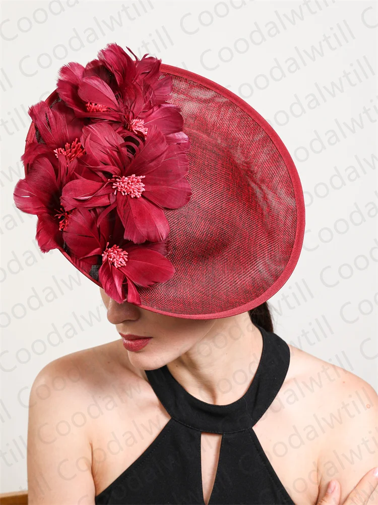 Royal Ascot Chic Fascinator Hat Women Elegant Feather Flower Pillbox Cap Hair Clip Bride Wedding Party Chapeau Cap Femme